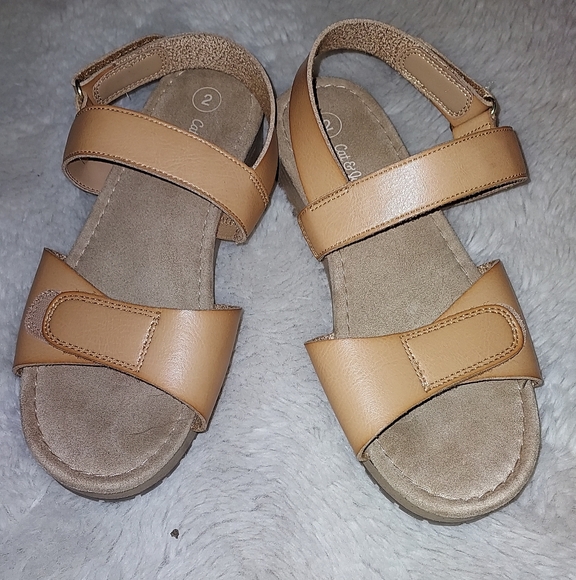 Cat & Jack Tan Kids Sandals Adjustable Velcro Straps Size 2 - Picture 1 of 7